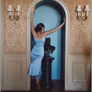 Danielle Bernstein Satin Slip Midi Dress Blue